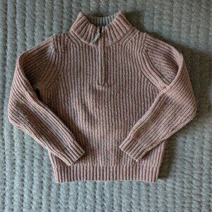 Mini Boden Half-Zip Sweater, Pink Speckled, 8-9 Years